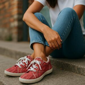 Tommy Bahama Sneakers 8.5 Red Canvas Shoes Comfy Memory Foam Stretch Slip On